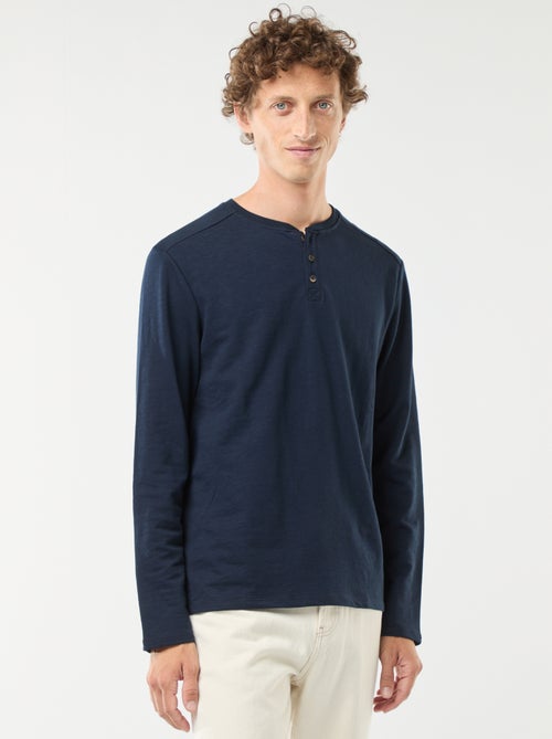 T-shirt à col tunisien manches longues - Kiabi