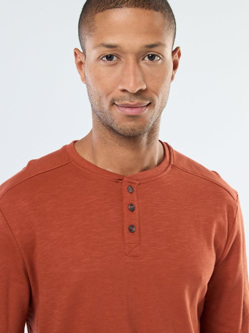 T-shirt à col tunisien manches longues - Kiabi