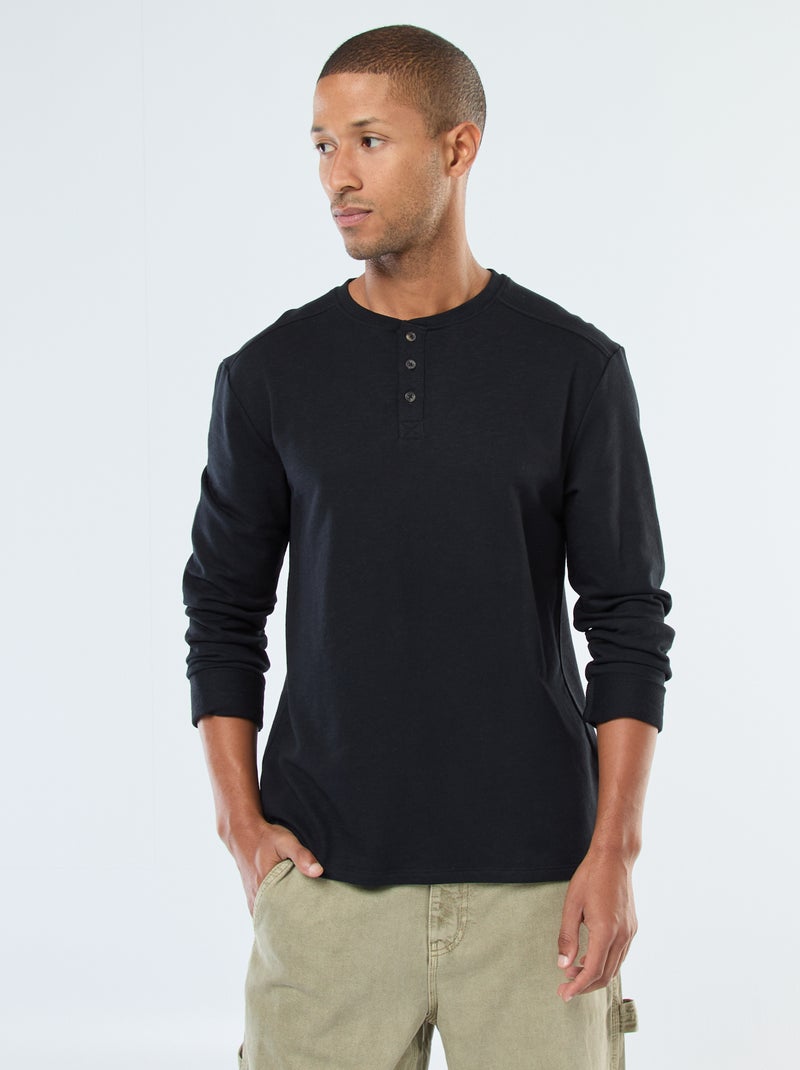 T-shirt à col tunisien manches longues Noir - Kiabi