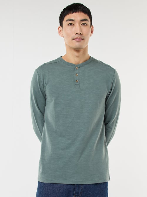 T-shirt à col tunisien manches longues - Kiabi