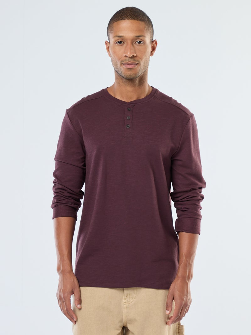 T-shirt à col tunisien manches longues Violet - Kiabi