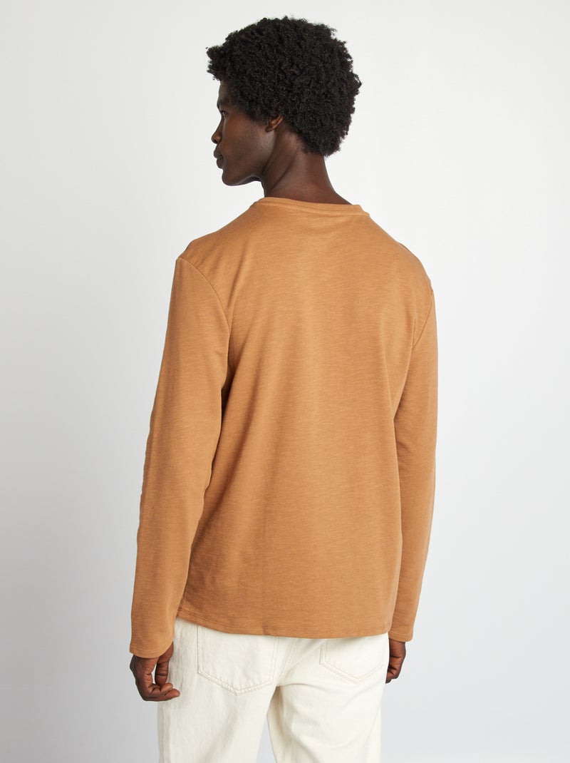 T-shirt à col tunisien Marron - Kiabi