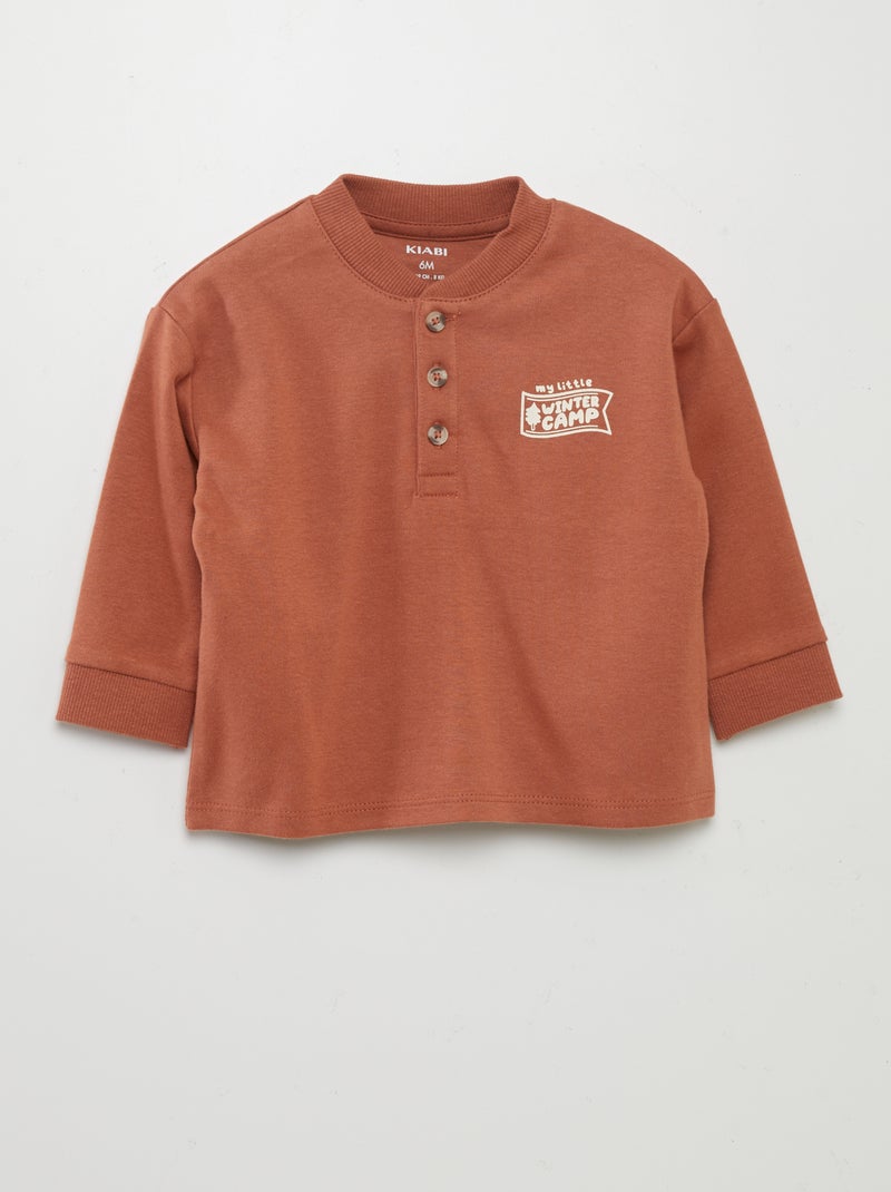T-shirt à col tunisien Marron - Kiabi