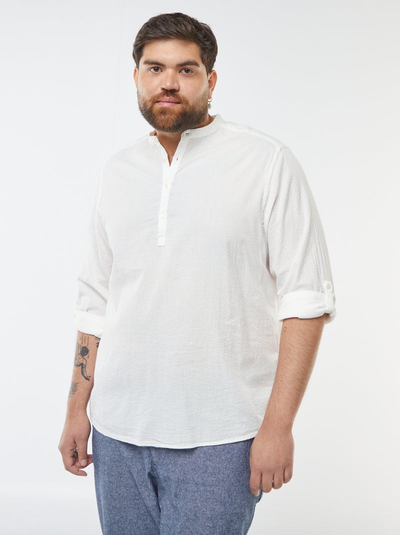 T-shirt à col tunisien matière type crépon Blanc - Kiabi