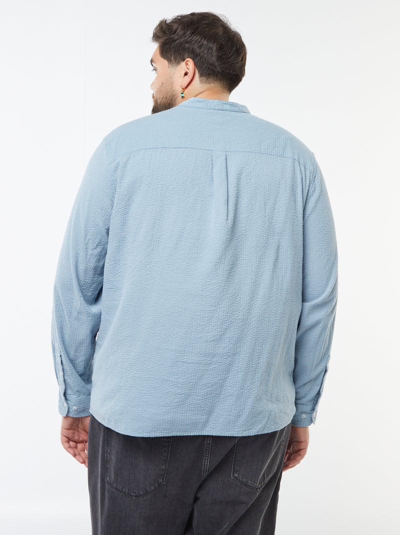 T-shirt à col tunisien matière type crépon Bleu - Kiabi