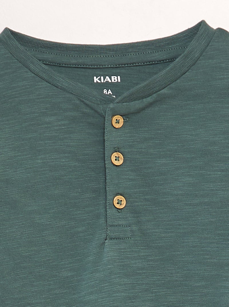 T-shirt à col tunisien Vert - Kiabi