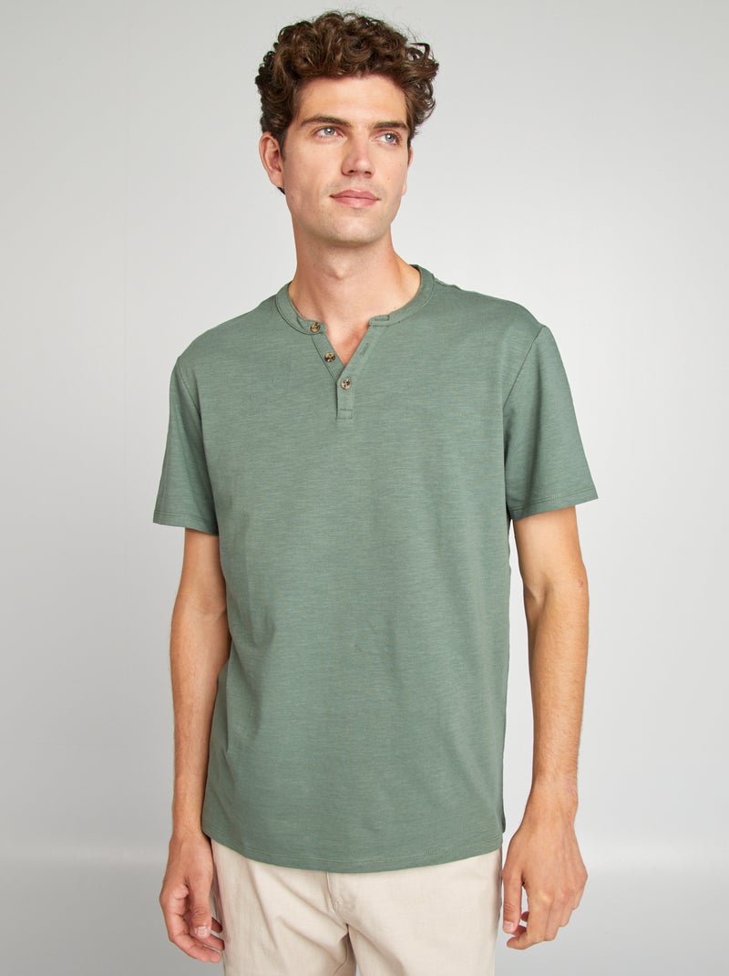 T-shirt à col tunisien Vert - Kiabi