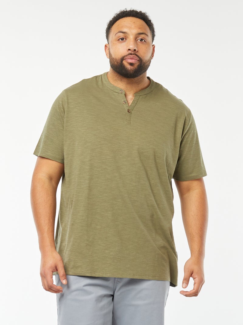 T-shirt à col tunisien Vert - Kiabi