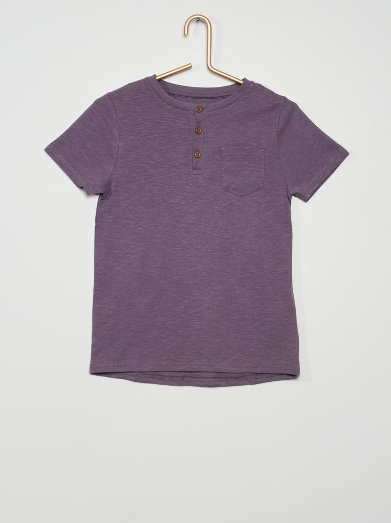 T-shirt à col tunisien Violet - Kiabi
