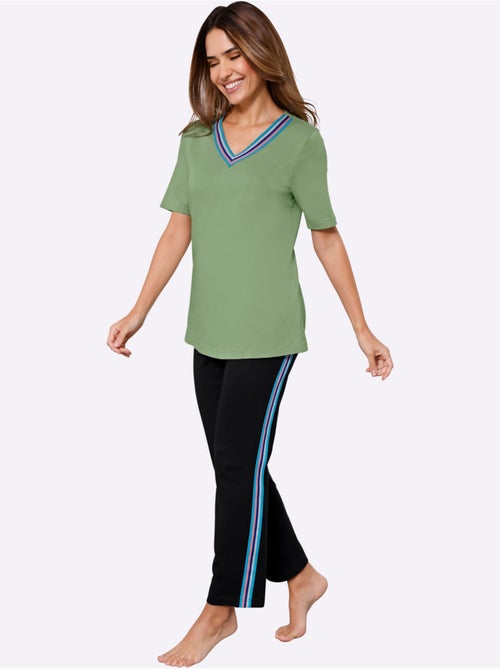 T-shirt à col V avec manches courtes et rayures sur les côtés - Taille standard - Moda Vilona - Kiabi