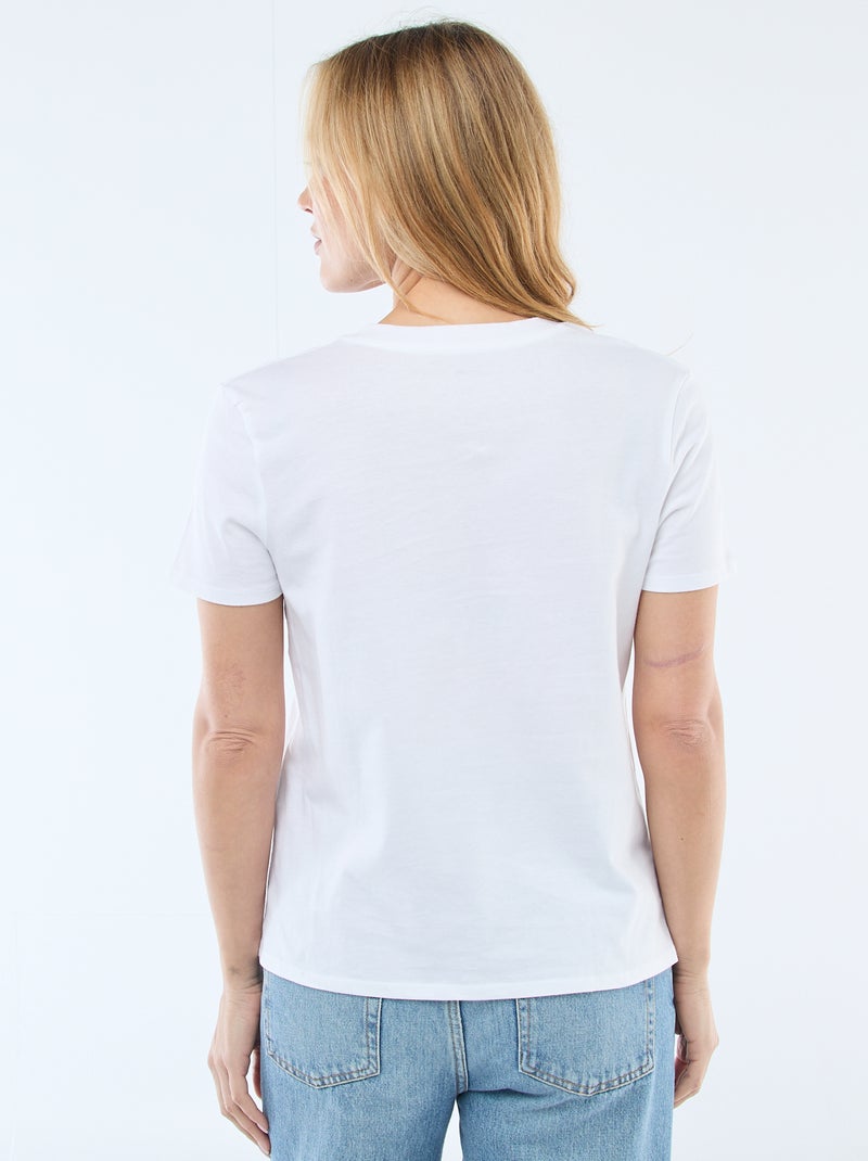 T-shirt à col V Blanc - Kiabi
