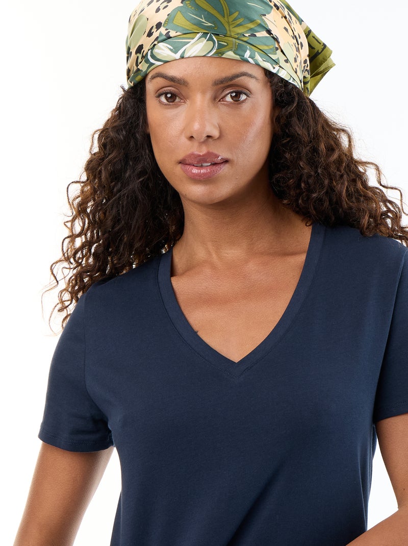 T-shirt à col V Bleu - Kiabi