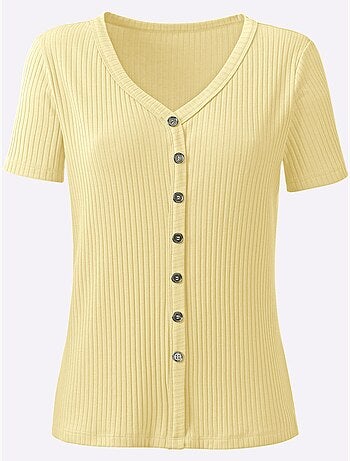 T-shirt à manches courtes en qualité côtelée avec col en V - Taille standard - Witt