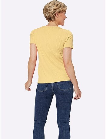 T-shirt à manches courtes en qualité côtelée avec col en V - Taille standard - Witt
