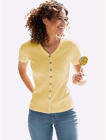T-shirt à manches courtes en qualité côtelée avec col en V - Taille standard - Witt