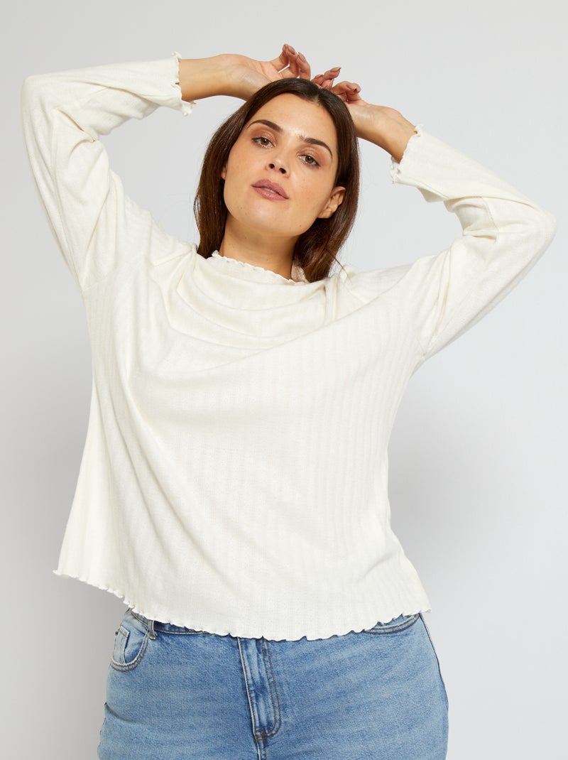 T-shirt à col volanté blanc - Kiabi