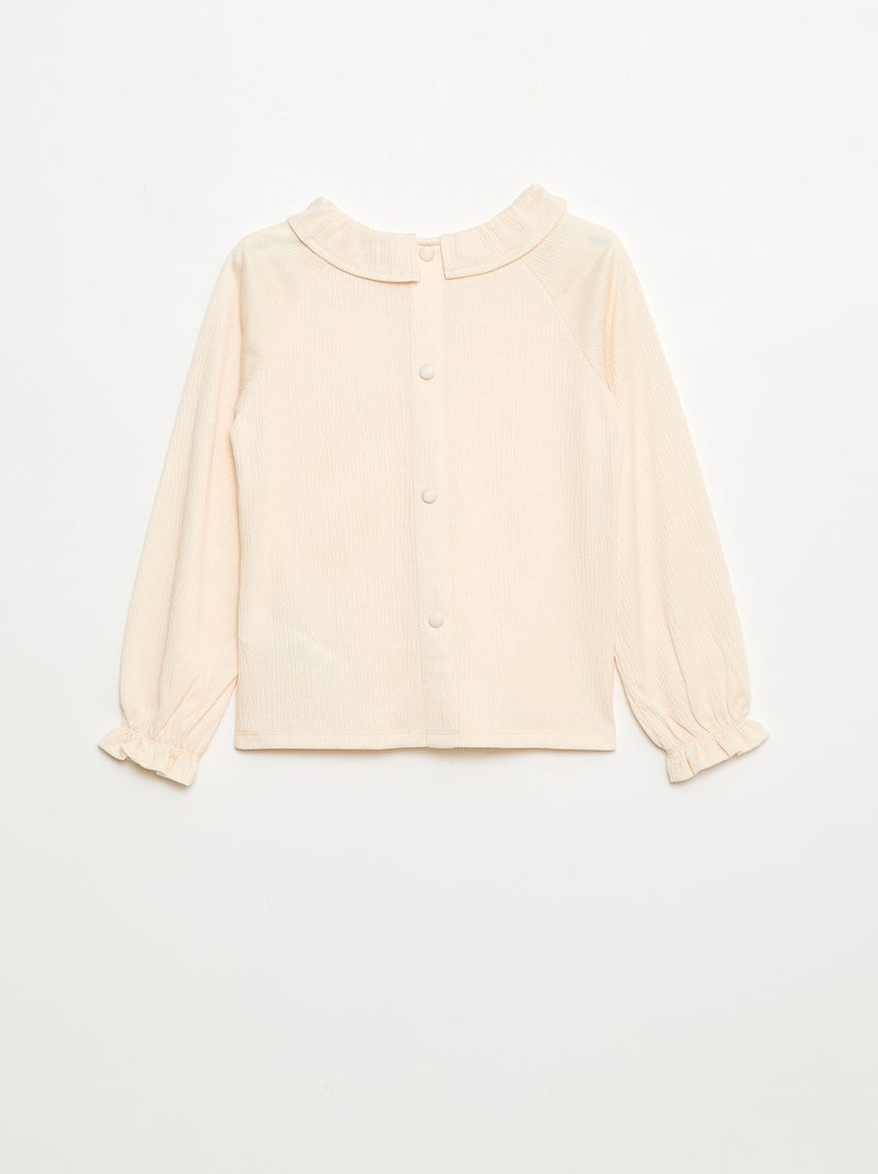 T-shirt à collerette en maille gaufrée à paillette Blanc - Kiabi