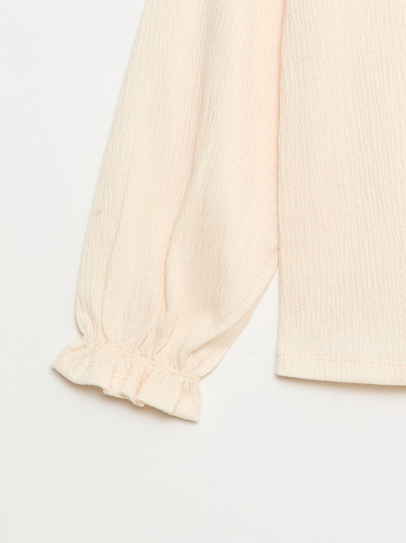 T-shirt à collerette en maille gaufrée à paillette Blanc - Kiabi