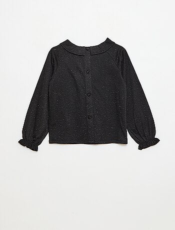 T-shirt à collerette en maille gaufrée à paillette