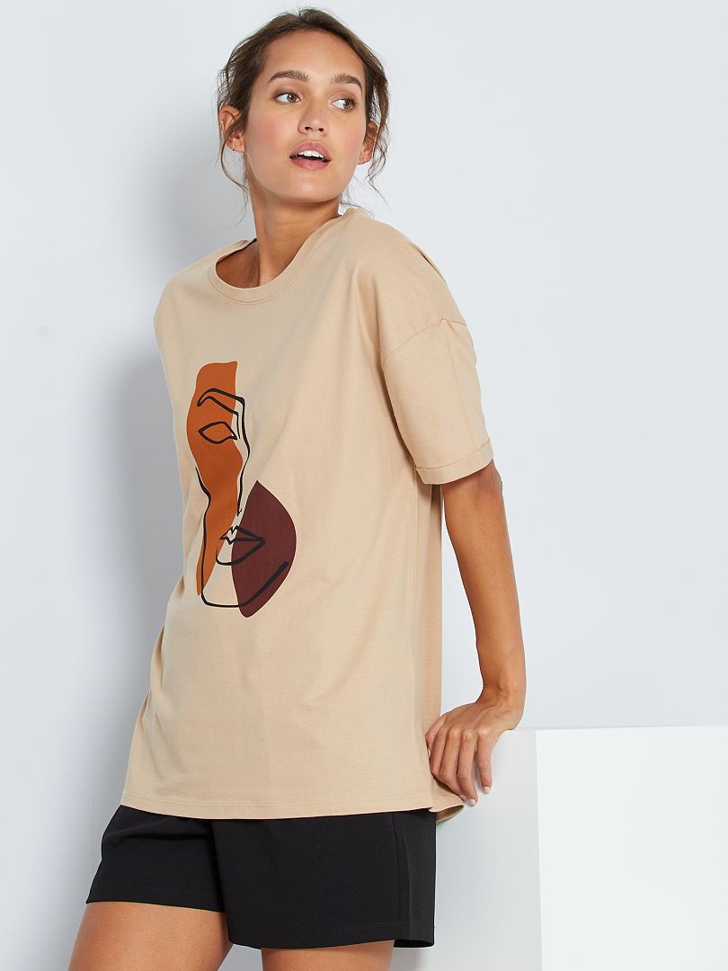 T-shirt à dessin beige - Kiabi