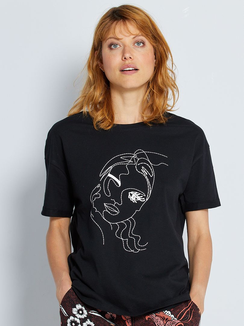 T-shirt à dessin noir - Kiabi