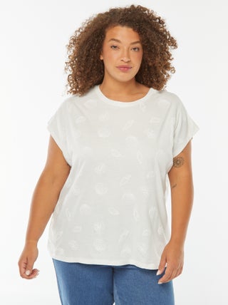 T-shirt à emmanchures courtes et broderies all over