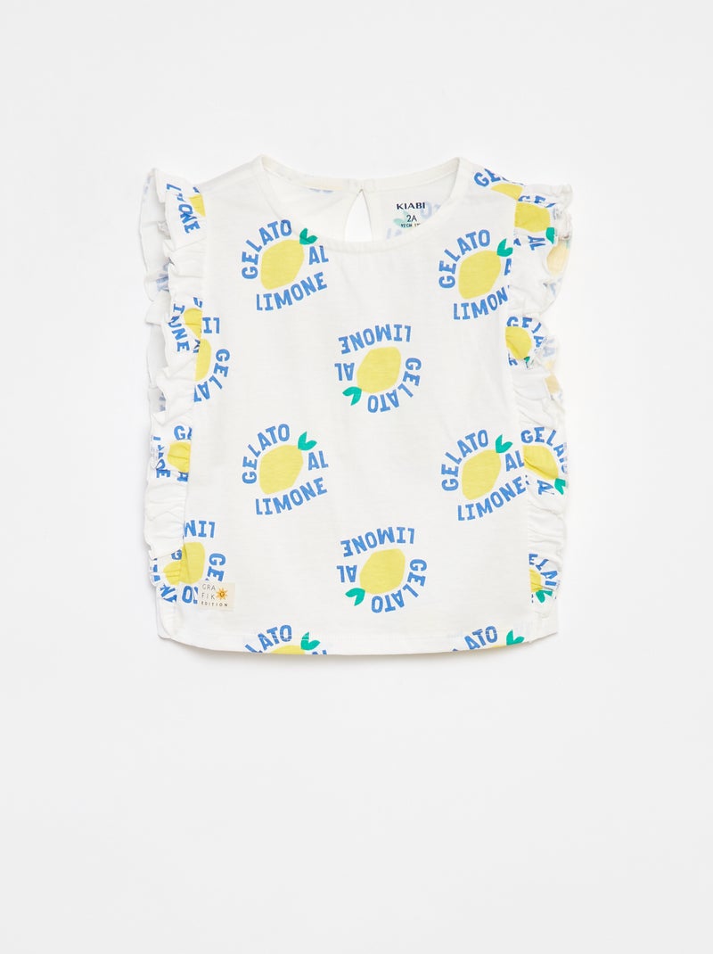 T-shirt à emmanchures volantées et à motif BLANC - Kiabi