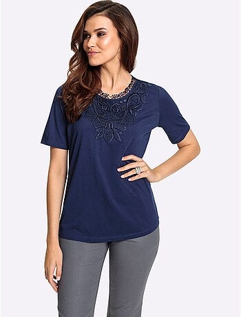 T shirt à empiècement dentelle sur l encolure et manches courtes - Taille standard - Witt