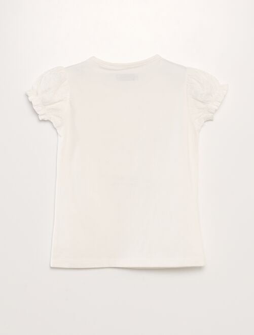 T-shirt Femme Morgan Blanc Dentelle - Épaules Ouvertes - Taille S - Coton - Manches Trois-quarts - Neuf Sans étiquettes