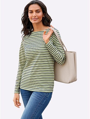 T-shirt à encolure u à manches longues avec rayures sportives - taille standard - witt