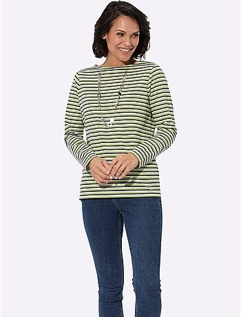 T-shirt à encolure u à manches longues avec rayures sportives - taille standard - witt