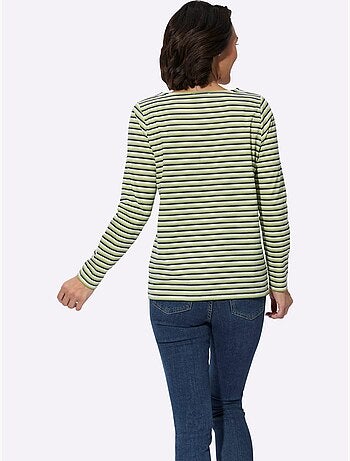 T-shirt à encolure u à manches longues avec rayures sportives - taille standard - witt