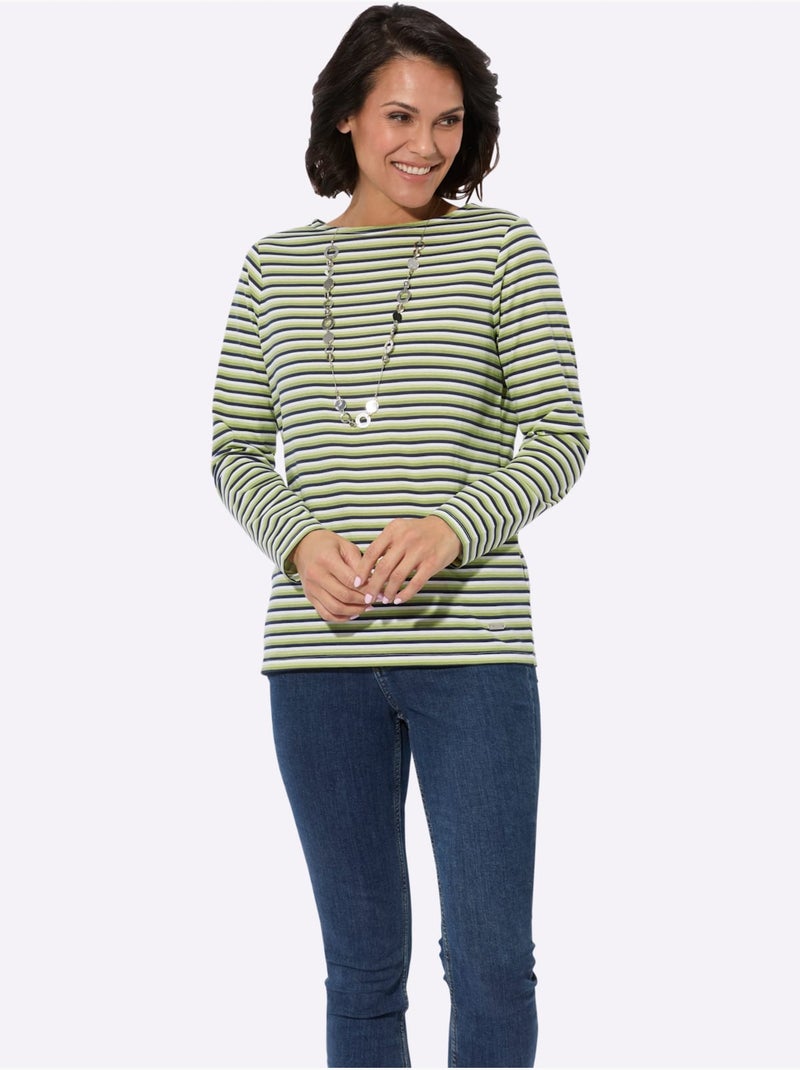 T-shirt à encolure bateau à manches longues avec rayures sportives - taille standard - witt Bleu Vert - Kiabi