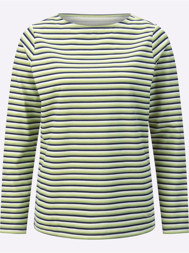 T-shirt à encolure bateau à manches longues avec rayures sportives - taille standard - witt Bleu Vert - Kiabi
