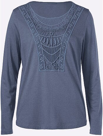 T-shirt à encolure en dentelle et manches longues avec ourlet arrondi - Taille standard - Witt