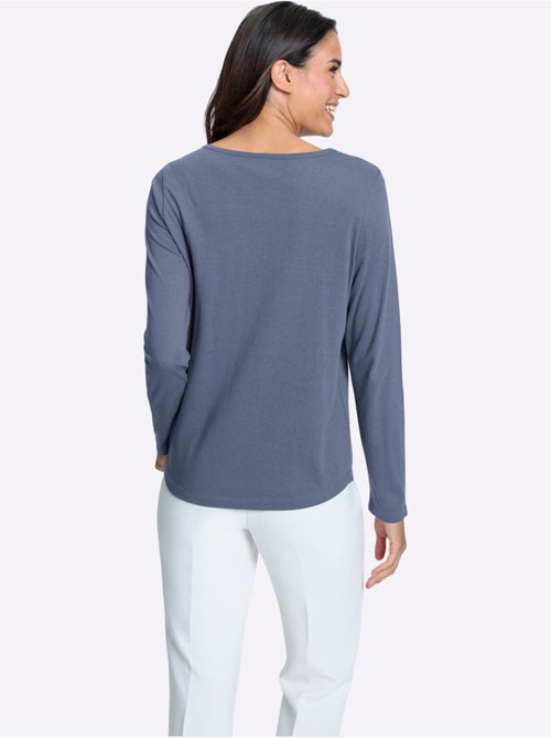 T-shirt à encolure en dentelle et manches longues avec ourlet arrondi - Taille standard - Witt - Kiabi