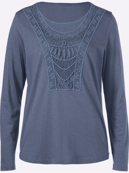 T-shirt à encolure en dentelle et manches longues avec ourlet arrondi - Taille standard - Witt - Kiabi