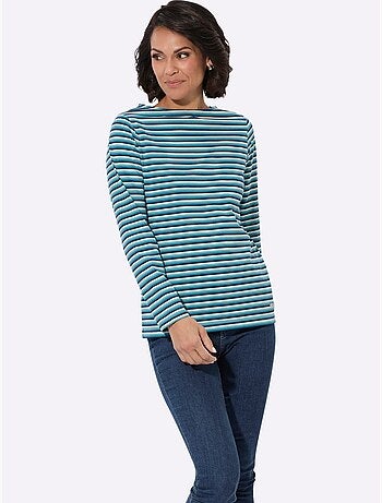 T-shirt à encolure u à manches longues avec rayures sportives - taille standard - witt
