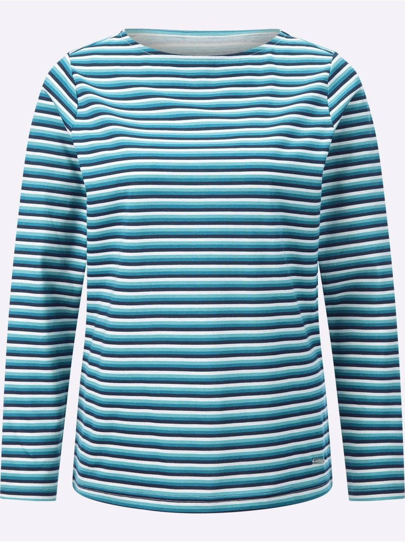 T-shirt à encolure en u à manches longues avec rayures sportives - taille standard - witt Bleu - Kiabi