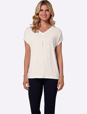 T-shirt fluide en viscose avec col V et mancherons - Taille standard - Moda Vilona