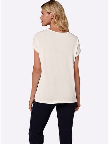 T-shirt fluide en viscose avec col V et mancherons - Taille standard - Moda Vilona