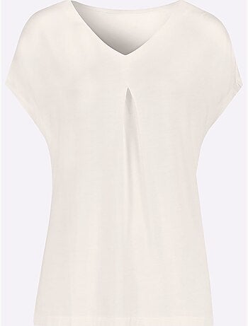 T-shirt fluide en viscose avec col V et mancherons - Taille standard - Moda Vilona