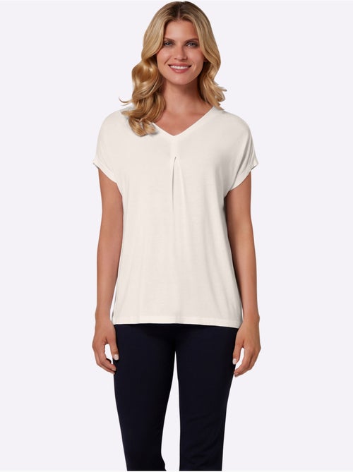 T-shirt à encolure en V avec mancherons et plis devant - Taille standard - Moda Vilona - Kiabi