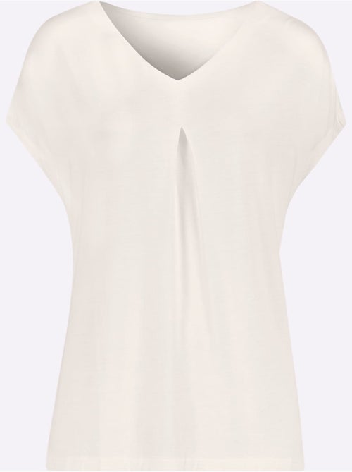 T-shirt à encolure en V avec mancherons et plis devant - Taille standard - Moda Vilona - Kiabi
