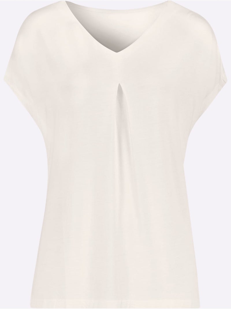 T-shirt à encolure en V avec mancherons et plis devant - Taille standard - Moda Vilona Blanc - Kiabi