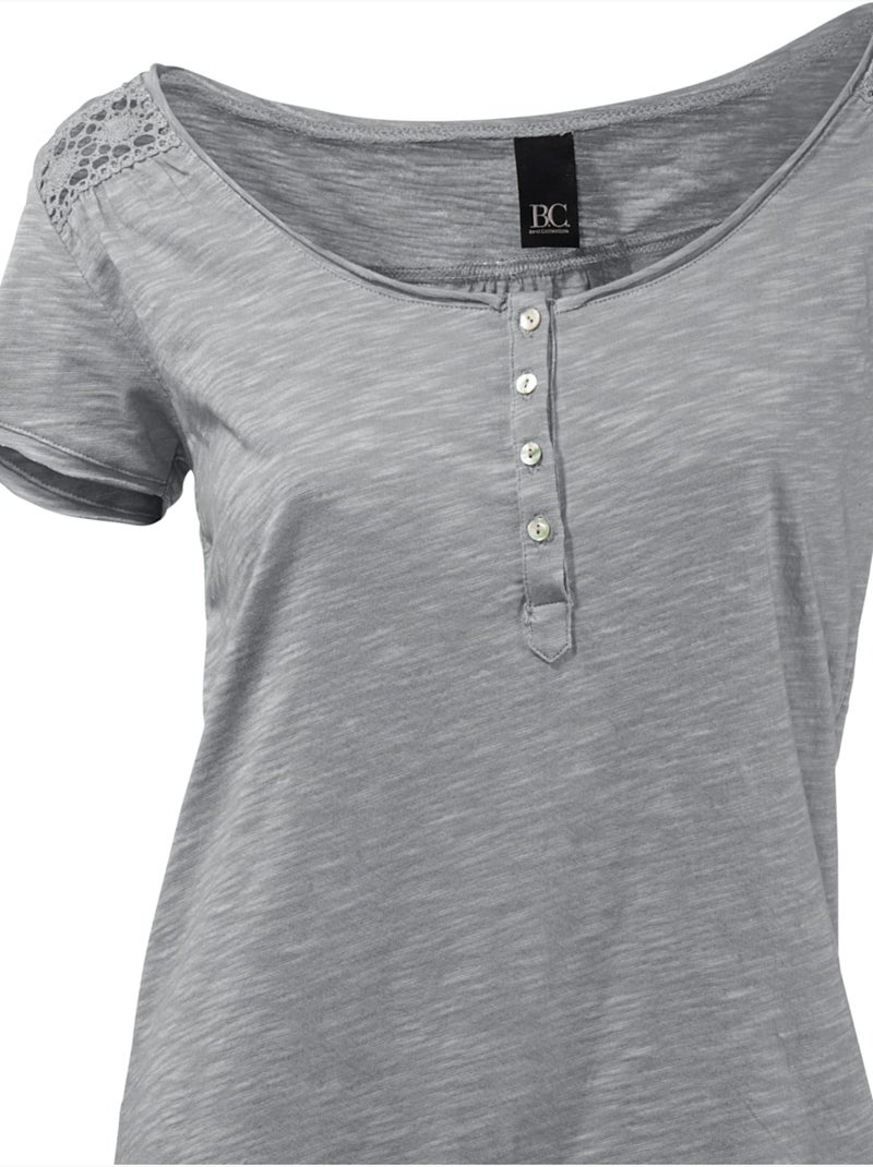 T-shirt à Encolure Ronde - Taille Standard - Helline Gris - Kiabi