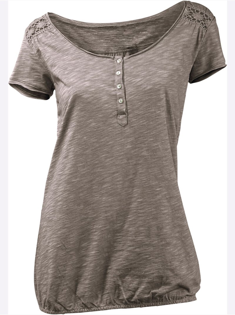 T-shirt à Encolure Ronde - Taille Standard - Helline Gris taupe - Kiabi