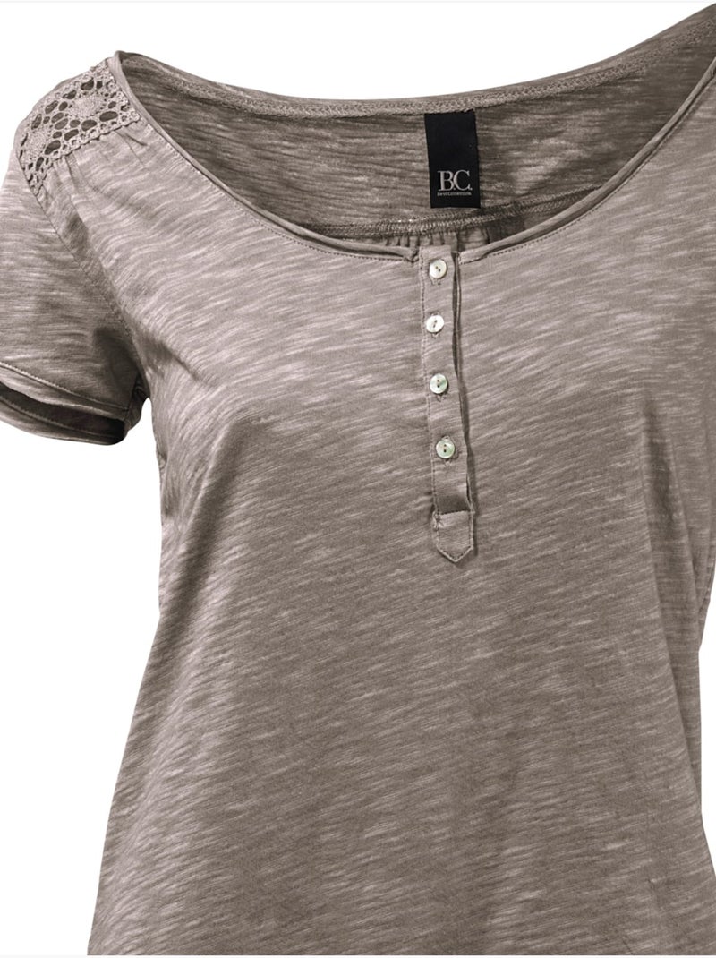 T-shirt à Encolure Ronde - Taille Standard - Helline Gris taupe - Kiabi