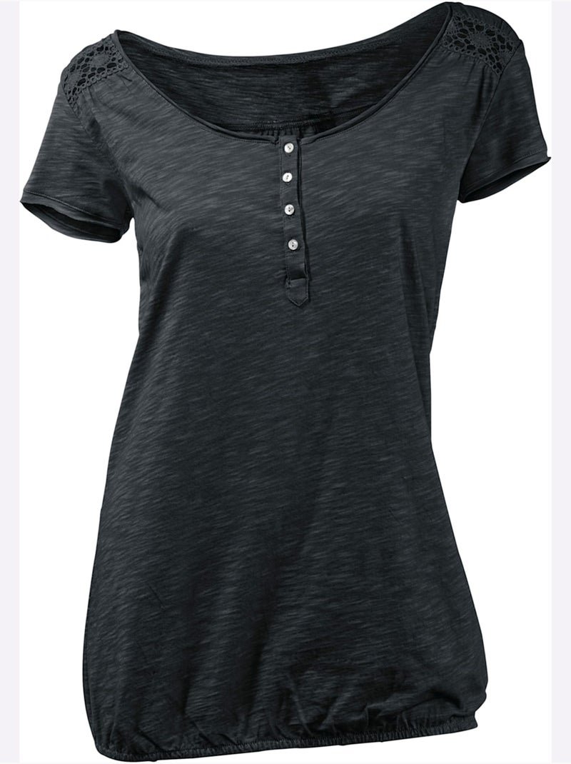 T-shirt à Encolure Ronde - Taille Standard - Helline Noir - Kiabi