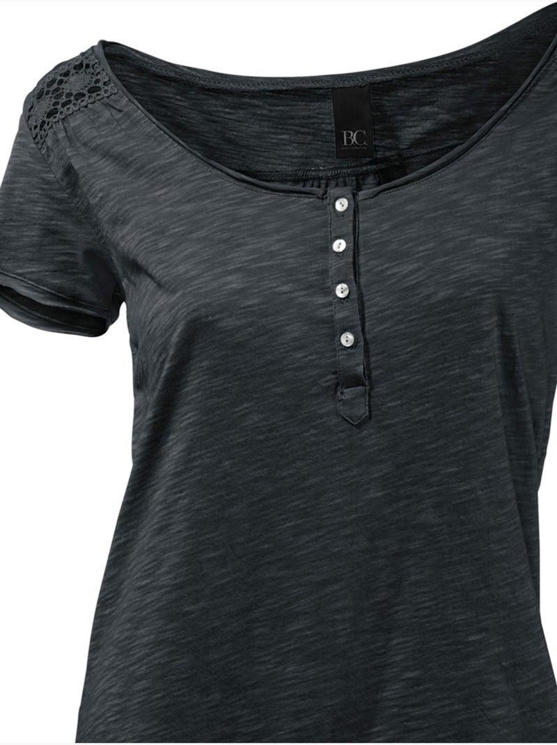 T-shirt à Encolure Ronde - Taille Standard - Helline Noir - Kiabi